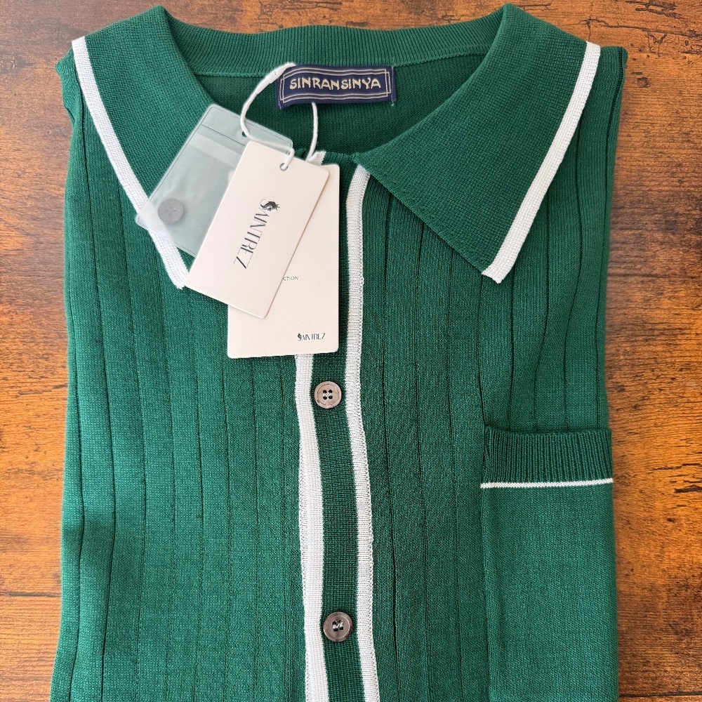 Men's Short Sleeve Striped Knit Polo Shirt - M
